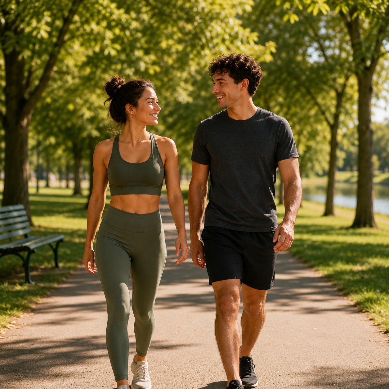 Two patients walking outdoors